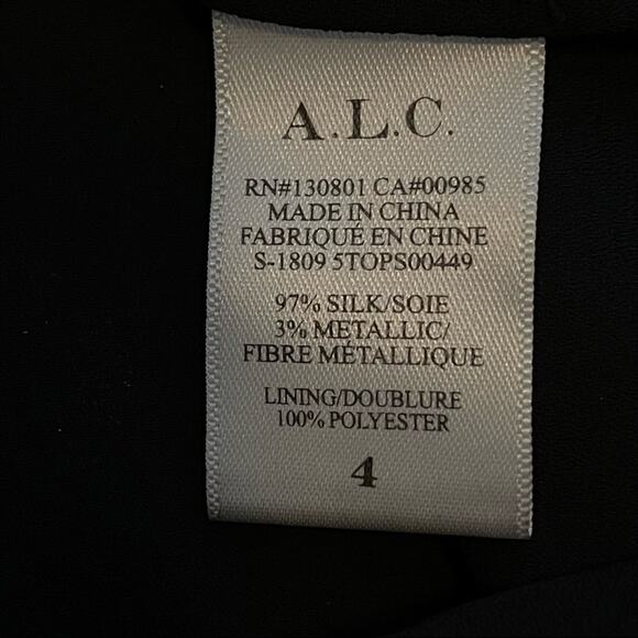 A.L.C. Meloni Silk Blouse Black and Gold Metallic Sheer Size 4 - Picture 10 of 15